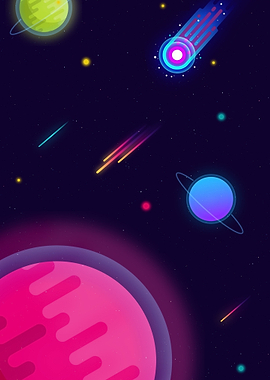 Vibrant Space Scene with Planets and Comets