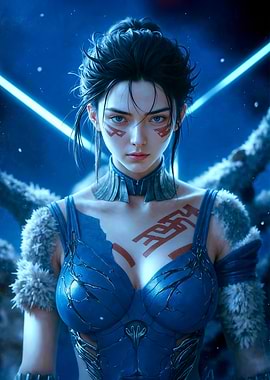 Sci-fi warrior woman with blue armor