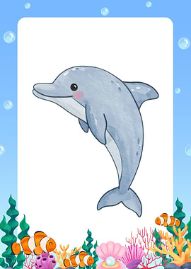 Cute Dolphin and Clownfish Underwater Scene