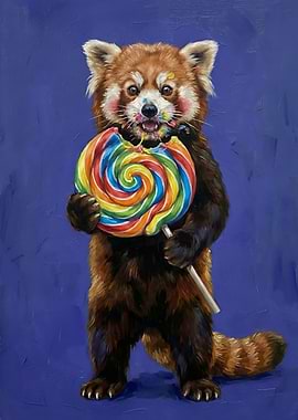 Red Panda Eating a Lollipop