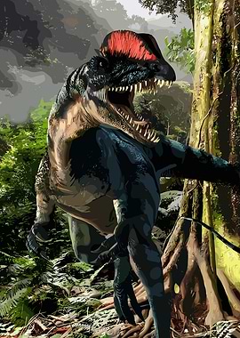 Dinosaur in a Lush Forest