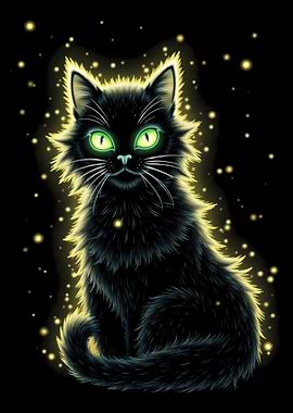 Mystical Black Cat with Glowing Eyes