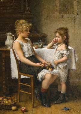 Two girls with apples
