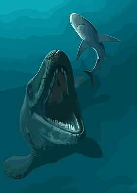 Mosasaurus Attacks Shark