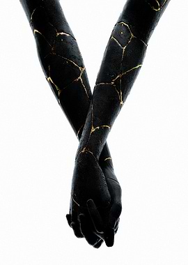 Cracked Black Arms with Gold bad omens