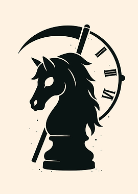 Knight Chess Piece with Scythe and Clock