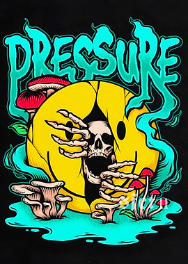 Skeleton Emerging from Cracked Smiley Face