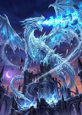 Ice Dragon Attacking Castle