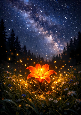 Magical Flower Under the Milky Way