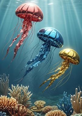 Metallic Jellyfish in Ocean Depths