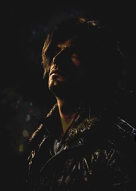 Man in Leather Jacket in Dark