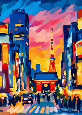 Fauvist Tokyo Tower Skyline