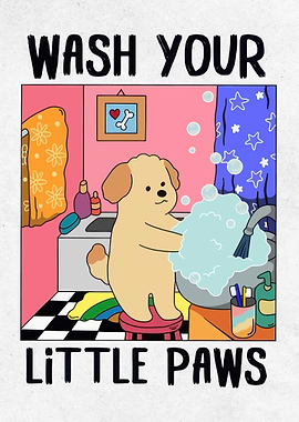 Cute dog washing paws