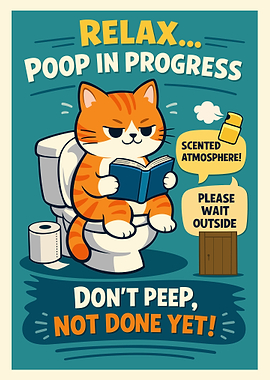 Funny Bathroom Cat Poster