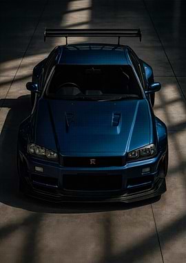 Blue Nissan Skyline GT-R R34