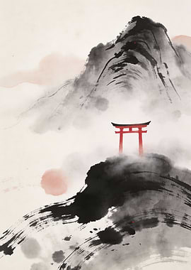 Japanese Torii Gate on Mountain