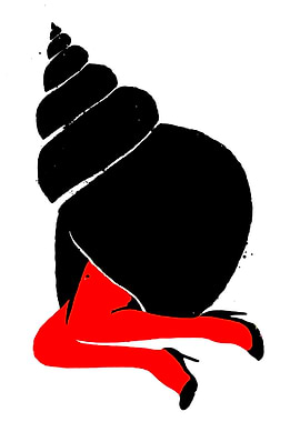 Woman in Red Tights and Heels Emerging from Shell