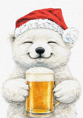 Polar Bear with Santa Hat and Beer