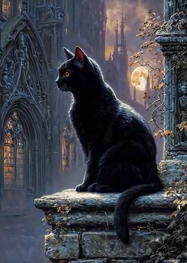 Black Cat Gothic Moon Painting
