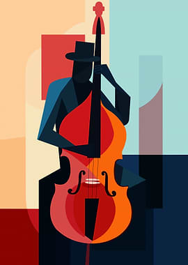 Jazz Musician Playing Double Bass