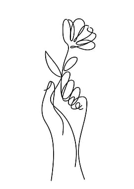 Hand Holding a Flower Line Art