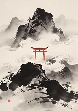 Misty Mountains and Torii Gate