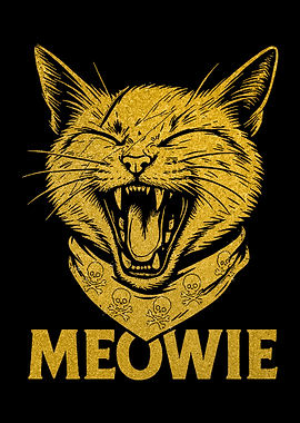 Golden Meowie Cat with Skull Bandana