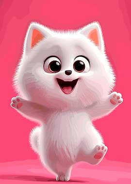 Cute White Cartoon Dog Dancing