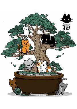 Cute Cats on a Bonsai Tree