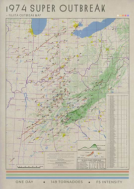 1974 Super Outbreak Tornado Map