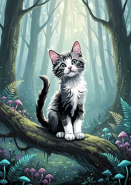 Cute Cat in a Magical Forest