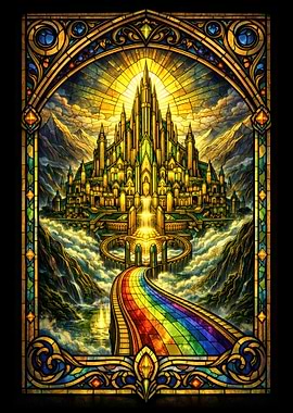 Stained Glass Rainbow Bridge to Golden Castle