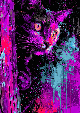Vibrant Abstract Paint Splatter Cat