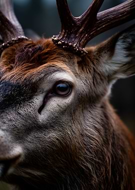 Close-up of a Red Deer's Eye and Antlers