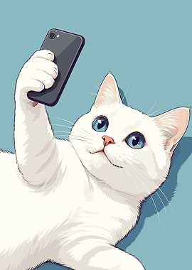 White Cat Taking a Selfie