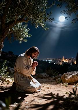 Jesus praying under the moonlight