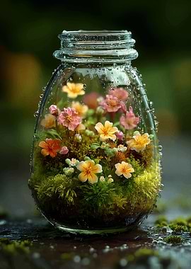 Miniature Floral Terrarium in a Jar