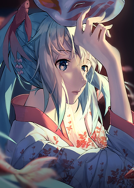 Anime Girl with Fox Mask