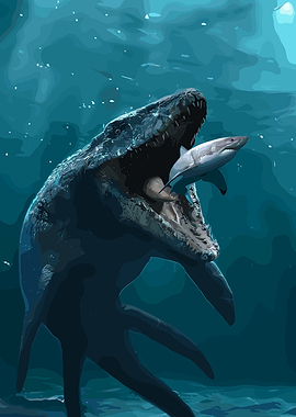 Mosasaurus eating a shark