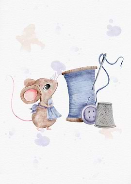 Cute Mouse with Sewing Supplies