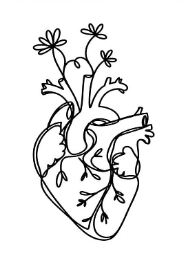 One Line Anatomical Heart Flowers