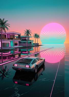 Retro DeLorean by the Neon House