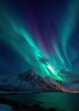 Aurora Borealis over Snowy Mountains