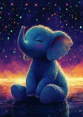 Cute Elephant Under Starry Sky