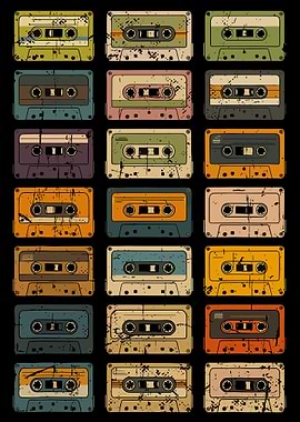 Vintage Cassette Tape Poster, Retro 80s 90s Music Wall Art, Colorful Grunge Print