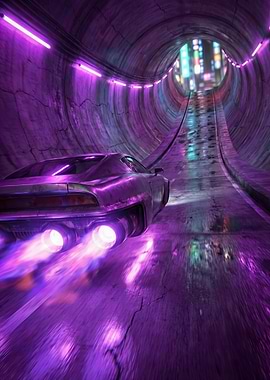 Cyberpunk Car in Neon Tunnel