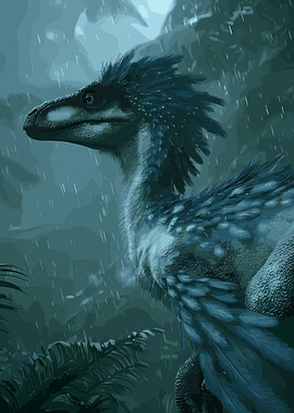 Feathered Dinosaur in Rain