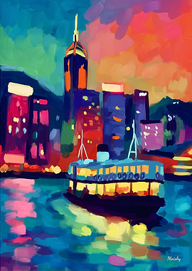 Fauvist Hong Kong Harbor Night