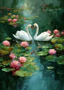 Two Swans Forming a Heart