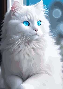 Majestic White Cat with Blue Eyes